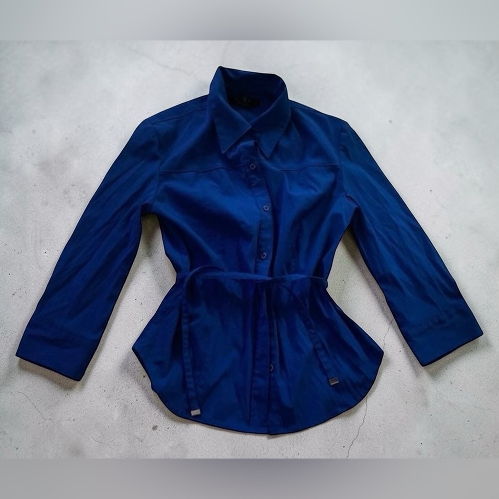 Express Y2K Era Belted Button Up Stretch Top Size 3/4